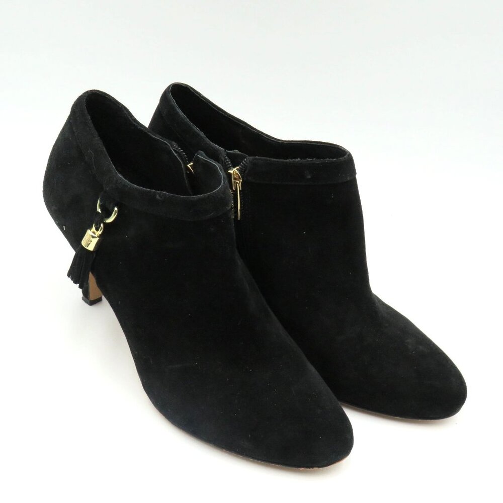 Vince Camuto Boots Sz 10 Black Suede Tassel Zip Ankle Booties Stiletto 3.5" Heel